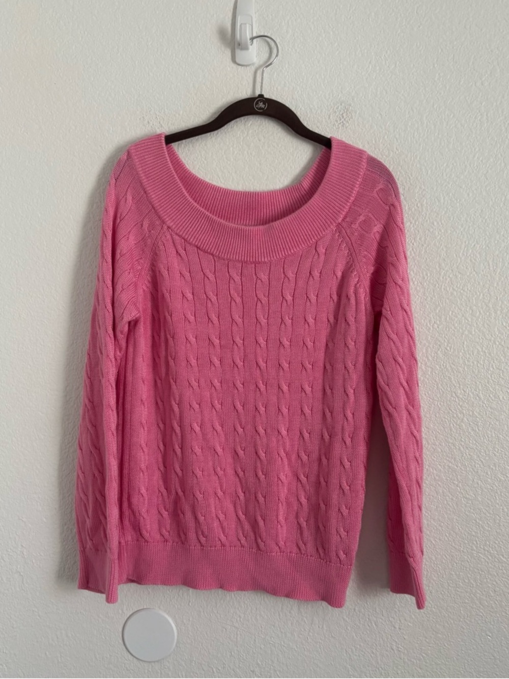 Lauren Ralph Lauren Women's Size Large Pink Cotton Blend Cable Knit Sweater